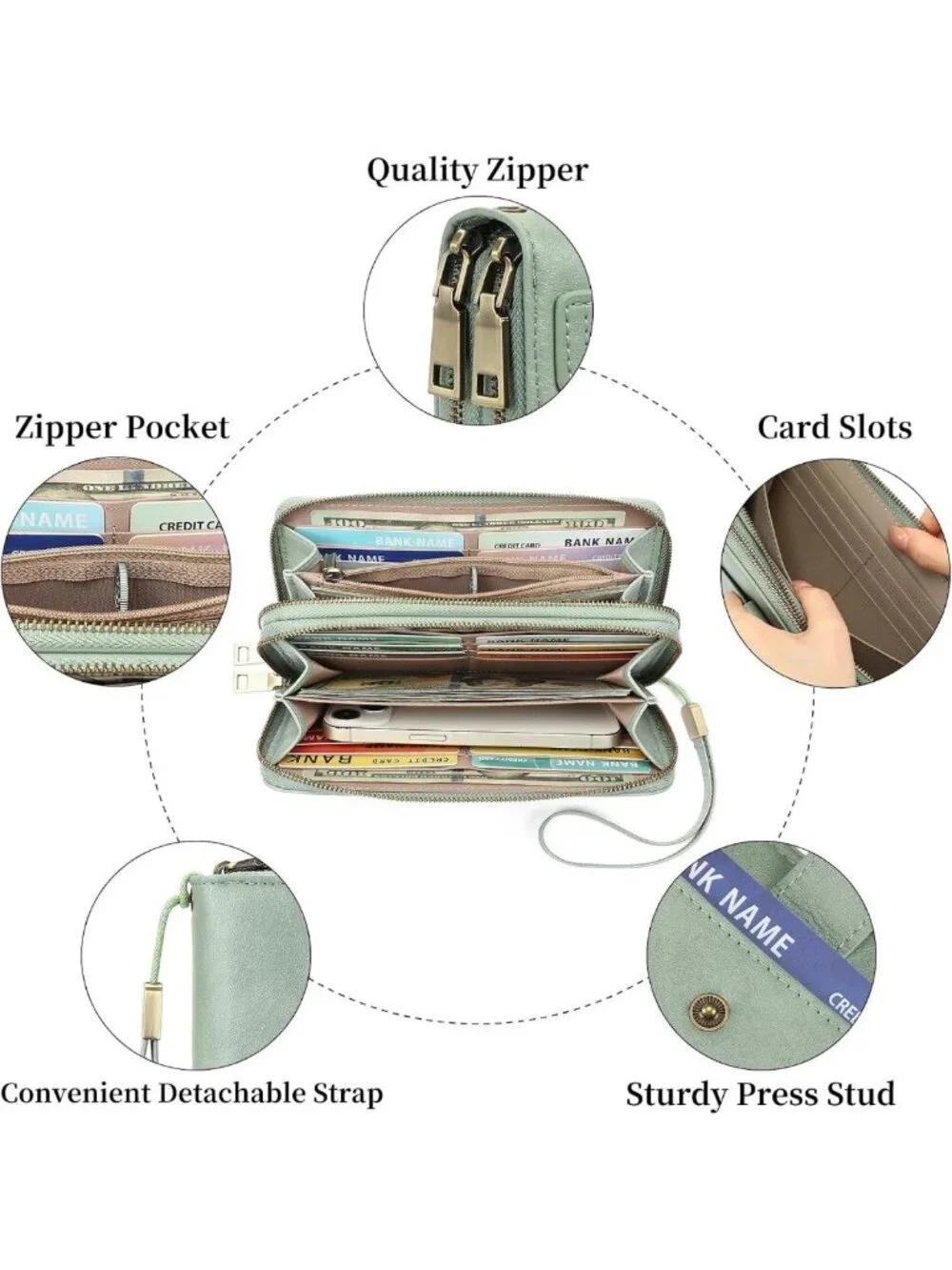 Stylish Large Capacity RFID Blocking Leather Wallet - Double Zipper Clutch
